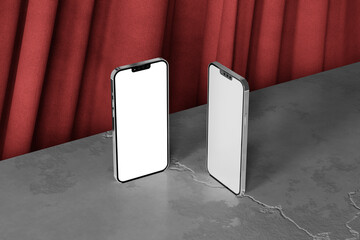 phone mockup with curtains and realistic scene