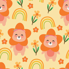 Seamless pattern with cute cartoon bears, for fabric print, textile, gift wrapping paper. colorful vector for children, flat style