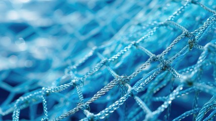 Explore the intricate pattern and texture of blue netting up close, adorned with delicate white elements, Ai Generated.