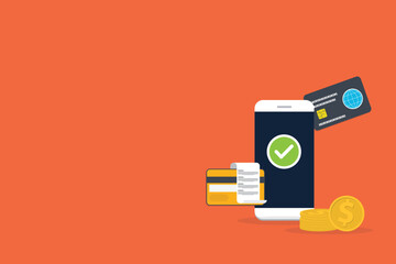 Online payment, security transaction. Mobile banking and internet banking concept. Payment by credit card. Vector illustration.
