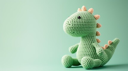 Crocheted dinosaur toy vibrant backdrop, handcrafted and adorable, Ai Generated