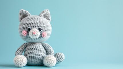 Obraz premium Crocheted kitty toy vibrant backdrop, handcrafted and adorable, Ai Generated