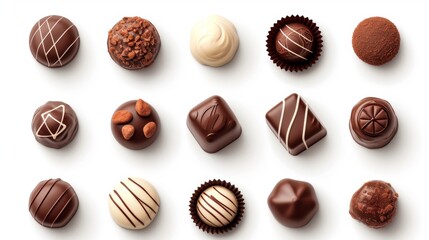 Obraz premium Set icons various chocolate pralines on white background.