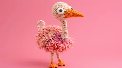 Zelfklevend Fotobehang Crocheted ostrich toy vibrant backdrop, handcrafted and adorable, Ai Generated © Crazy Juke