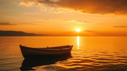 Experience the serenity of a boat sailing under the warm hues of a sunset, post golden hour. Nature's embrace. Ai Generated.