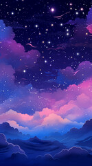 Hand drawn cartoon beautiful night sky scenery illustration background
