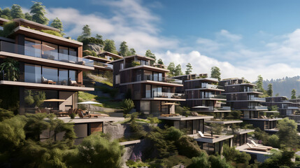 Fototapeta premium Luxury Mountainview Townhouses: A Serene Haven on the Slopes