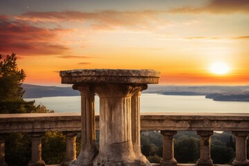Ancient column for product photography against sunset 