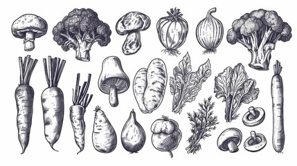 Vintage sketch hand drawn vegetables - obrazy, fototapety, plakaty