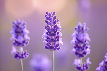 Obraz premium Close up lavender purple flowers on a blurred background