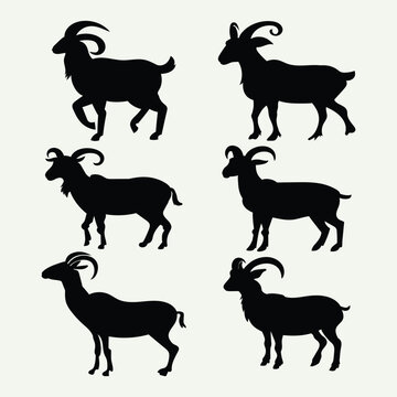 vector goat hand-drawn black silhouette set
