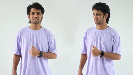 Indian man posing straight with different hand signs