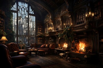 Fantasy interior of an old castle. 3d rendering, 3d illustration.
