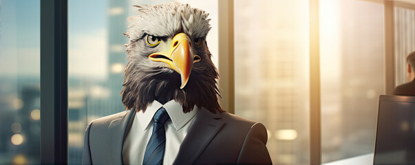 Bussiness man in suit with eagle or bird head .