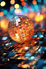 Colorful disco ball on abstract background. New Year, Christmas.