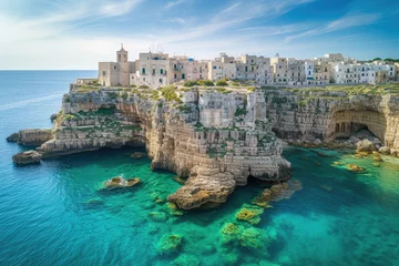 Outdoor kussens aerial view Spectacular spring cityscape of Polignano a Mare town, Puglia region, Italy, Europe © Kien