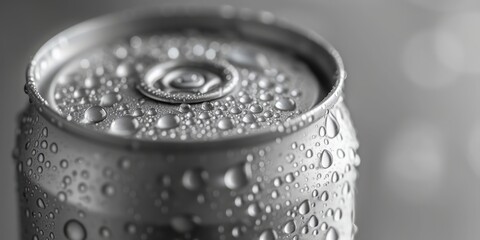 Chilled to Perfection: A Sleek Aluminum Beverage Can Adorned with Water Droplets, Symbolizing Refreshment and Simplicity, Generative AI