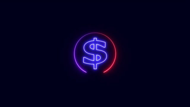 glowing neon dollar sign animation. Neon Dollar Cents Sign and USD Coin. USA Payment system. Dollar sign abstract.