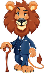Funny lion elegantly dressed. Vector cartoon isolated character with transparent background.
