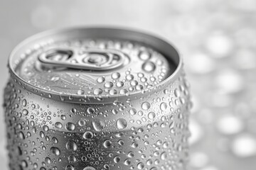 Chilled to Perfection: A Sleek Aluminum Beverage Can Adorned with Water Droplets, Symbolizing Refreshment and Simplicity, Generative AI