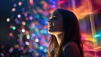 Dreamlike View of Rainbow Lights and Ferris Wheel through a Teen's Eyes