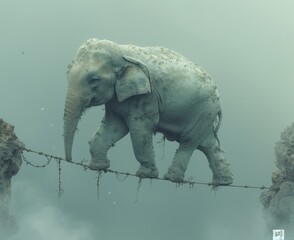 an_elephant_is_walking_on_a_wire