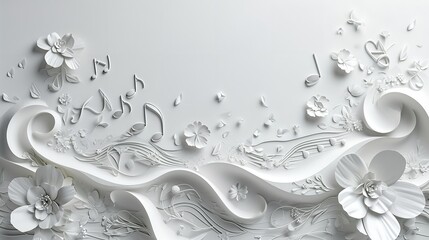 Vector musical notes on a white backdrop provide a melodic atmosphere, space, Generative AI.