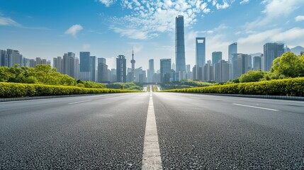empty road floor surface with modern city landmark buildings in china     - obrazy, fototapety, plakaty