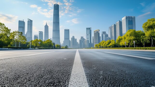empty road floor surface with modern city landmark buildings in china    