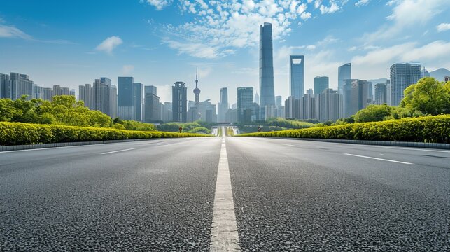empty road floor surface with modern city landmark buildings in china    