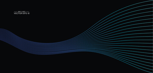 Abstract vector wave line flowing green and blue color isolated on black background for design elements in concept technology, music, science