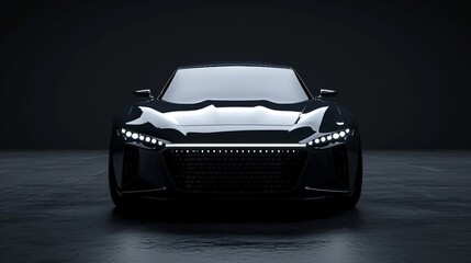 Front view of a generic and brandless modern car on a black background