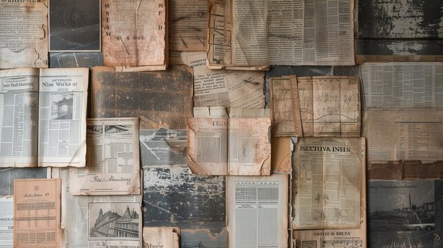 top view old french newspaper pieces   