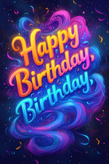 "happy birthday card with colorful hand drawn background"