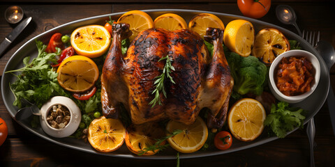 Roasted turkey with lemon and vegetables