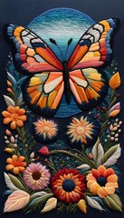 Butterfly Flower and the Sky Embroidery Art 