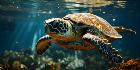 Fototapeta premium Turtle swimming in water