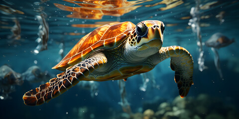 Turtle swimming in water