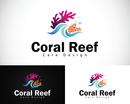 coral reef logo creative design concept sea ocean beauty beach animal fish