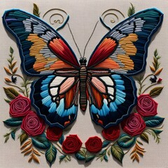 Butterfly Flower and the Sky Embroidery Art 