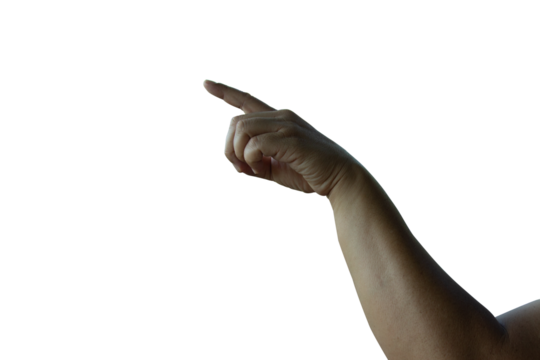 Close up young man hand gesture about point or push sign isolated transparent background for design idea png concept.