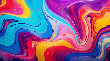 Psychedelic rainbow liquid background with vibrant colors and swirls - obrazy, fototapety, plakaty