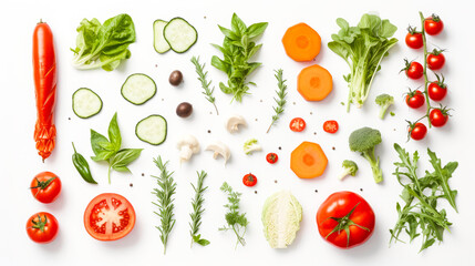Vegetable collage on a white background,