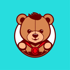 cute teddy Bear cartoon sport and esport gaming mascot logo minimalist