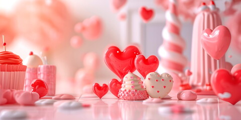 adorable plasticine style background on a cute valentines theme. Generative AI