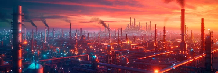Rolgordijnen oil refinery with pipelines, storage tanks and processing plants in a vast industrial landscape . Generative AI © Лилия Захарчук