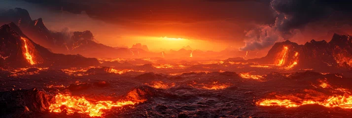 Selbstklebende Fototapeten vast hellscape where fire is visible, beautiful and eerie landscapes. Generative AI © Лилия Захарчук