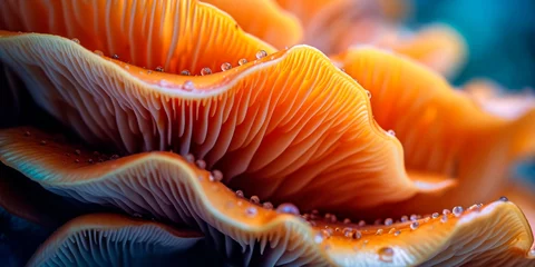 Fotobehang the intricate textures and organic shapes of a mushroom cap in macro shots. Generative AI © Лилия Захарчук
