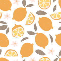 Summer seamless pattern with lemons. Fruit repeated background. 
