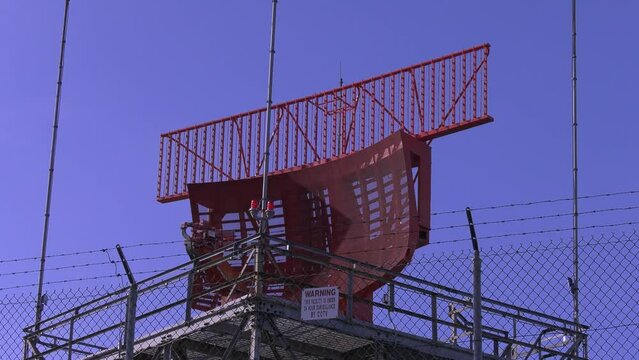 Radar dish at airport spinning